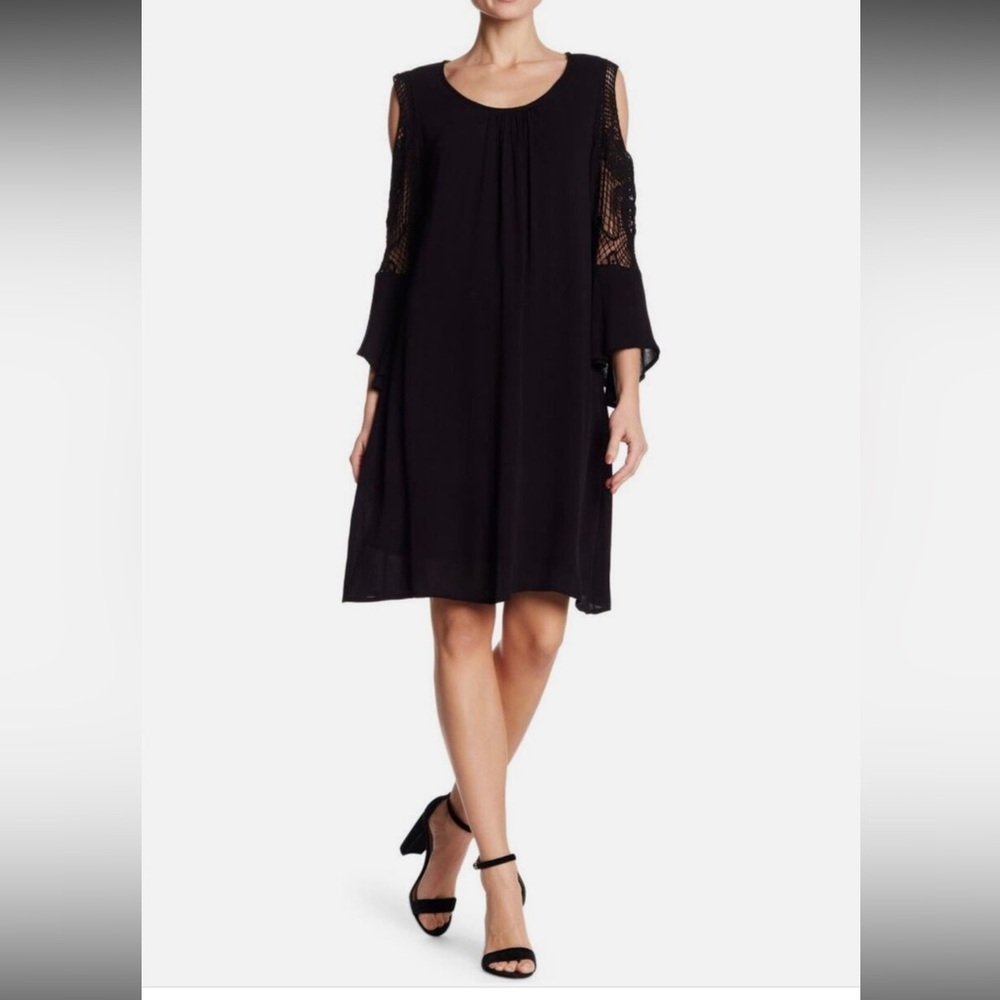 Nina Leonard crochet cold shoulder dress